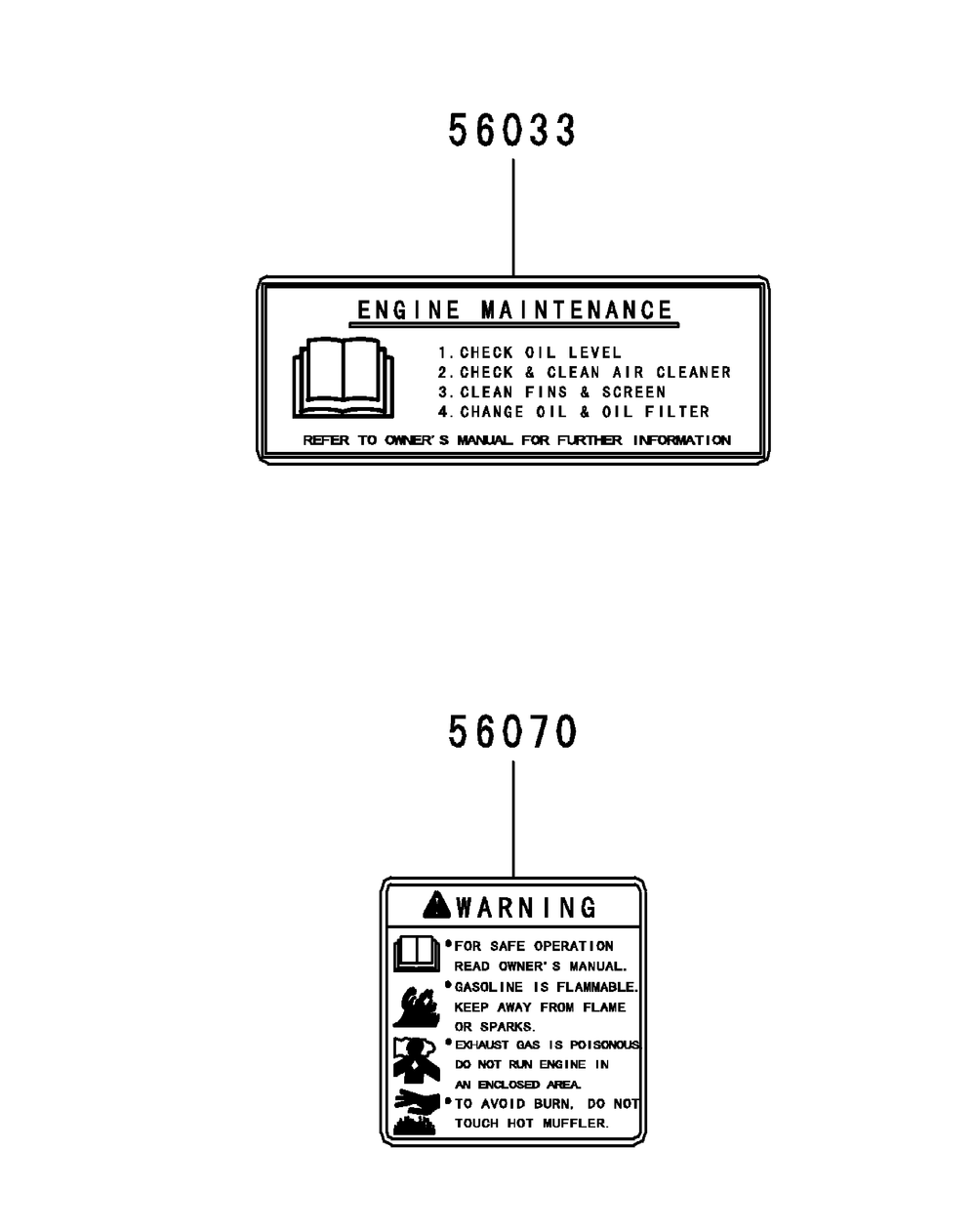 Kawasaki Fr730v-As05 Engine Labels Diagram and Parts List for Z-FORCELZ54 (17BIDAGC-17BIDAGC010)(2015) Cub Cadet Lawn Tractor